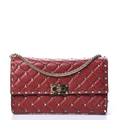Valentino Garavani Nappa Rockstud Spike Wallet on Chain Rubino 1 of 8