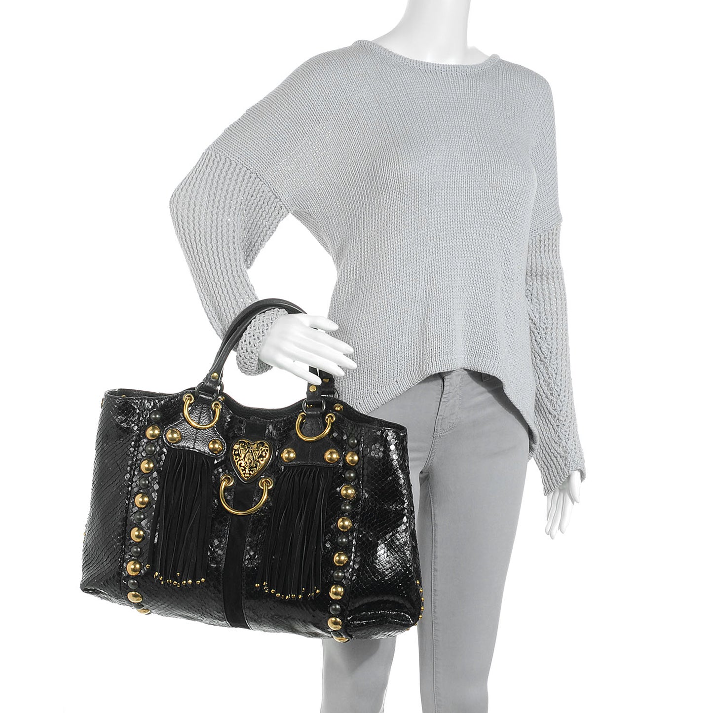 Python Suede Fringe Large Babouska Tote Black
