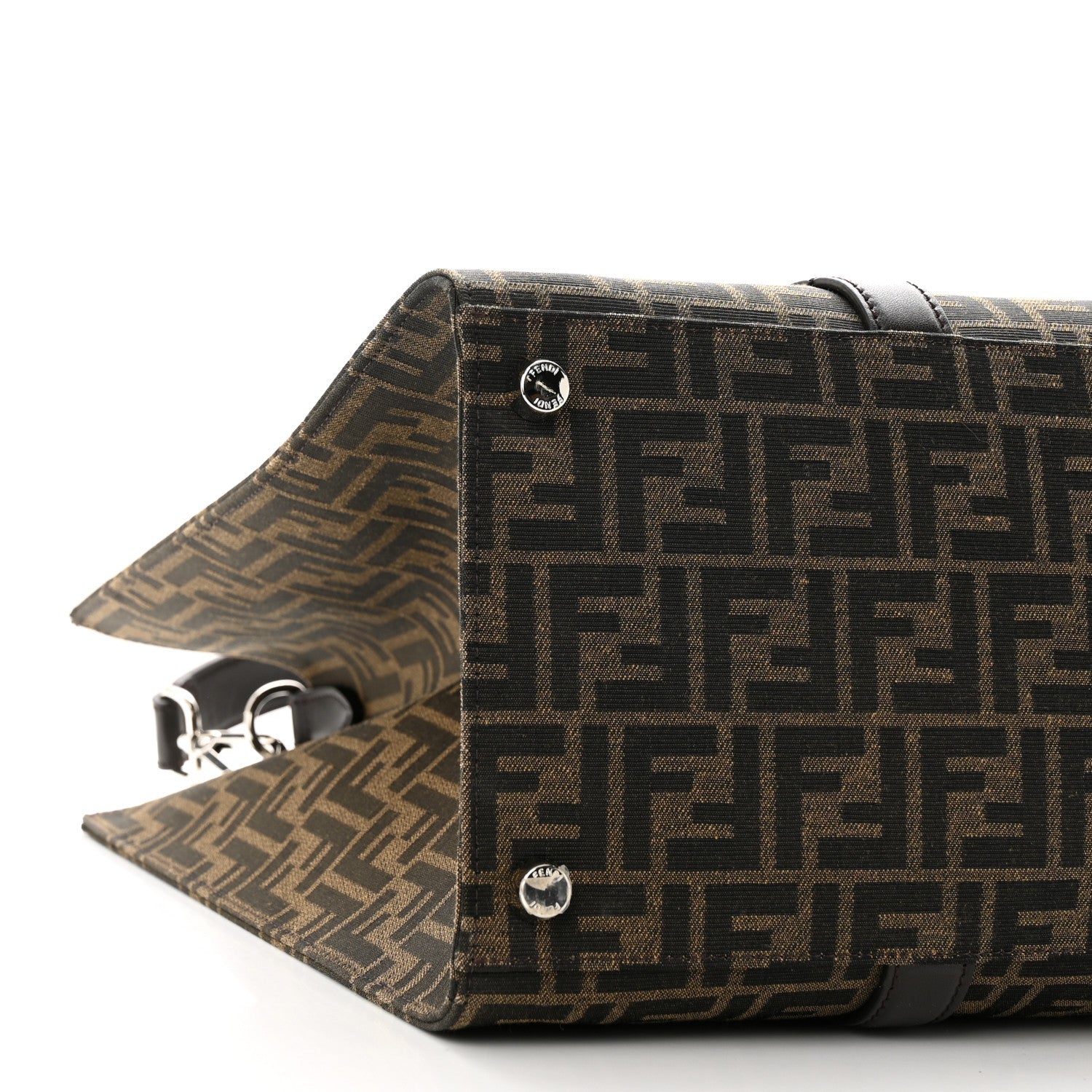 Fendi Recycled Fabric Jacquard Vitello Astro FF 1974 Shopping Tote Tobacco Moro Ebano 9 of 10