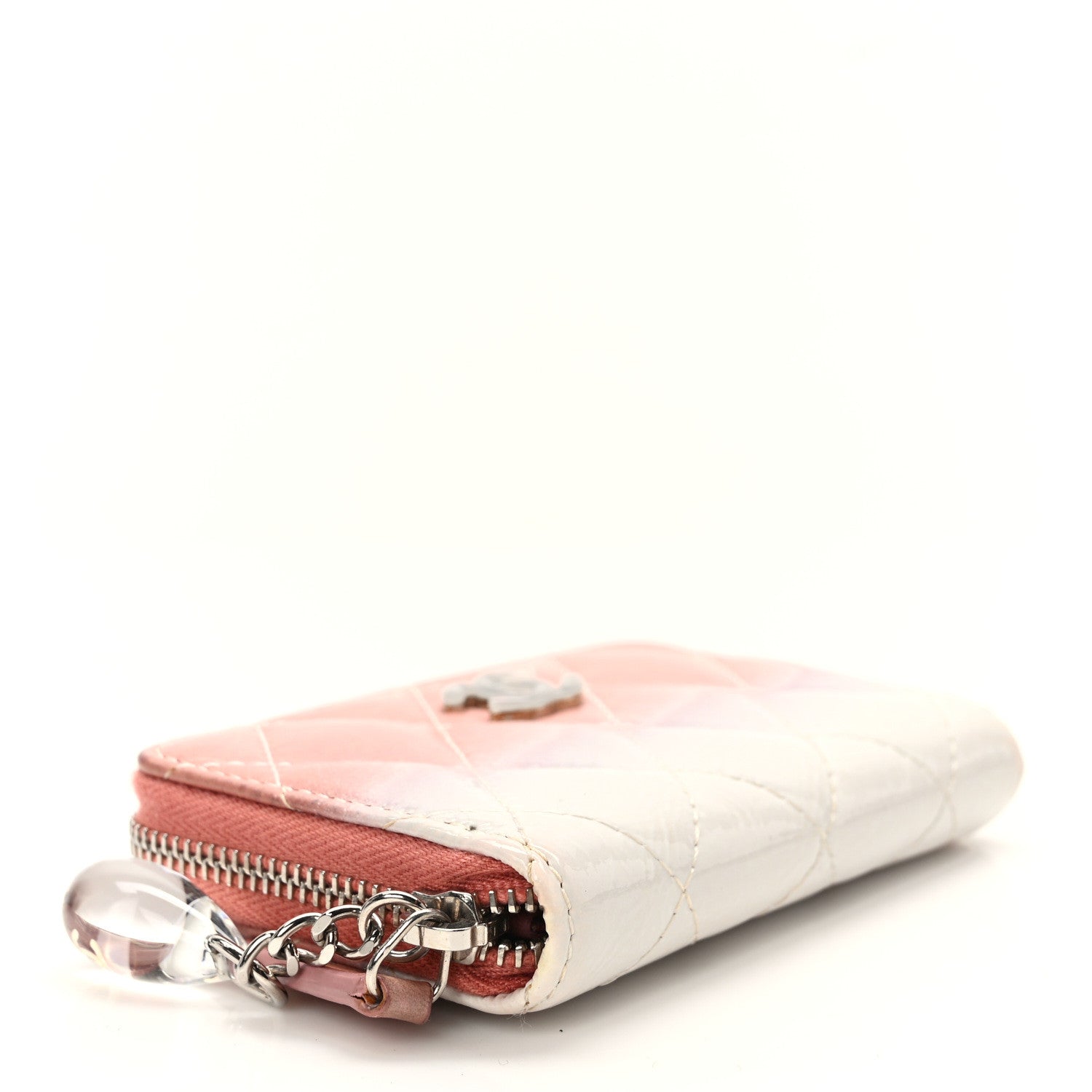 Chanel Ombre Patent Calfskin Quilted Small Zip Around Coin Purse Pink White 4 of 11
