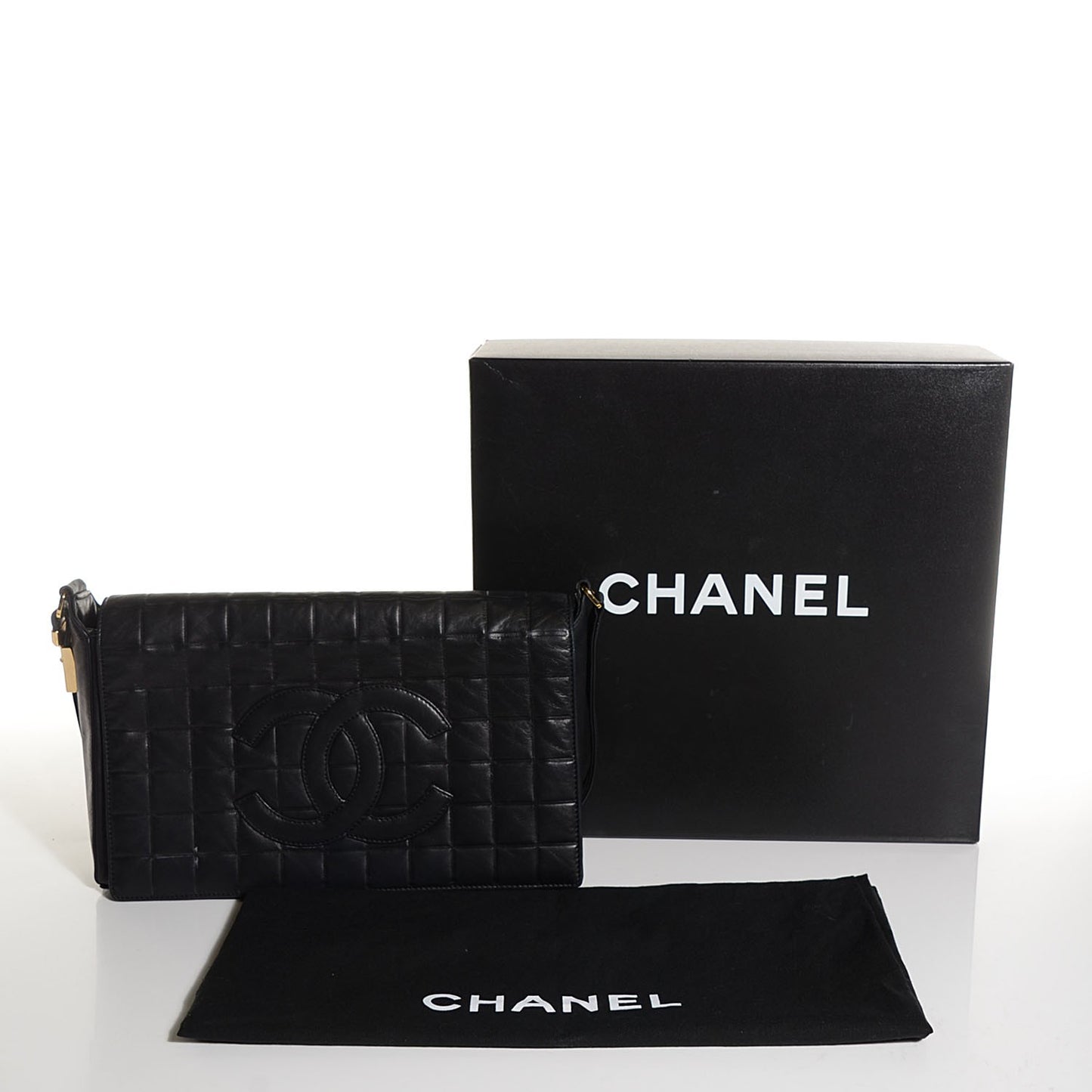 Lambskin Quilted Chocolate Bar CC Flap Black