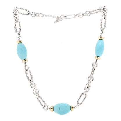 David Yurman Sterling Silver 18K Yellow Gold Turquoise Figaro Necklace 2 of 3