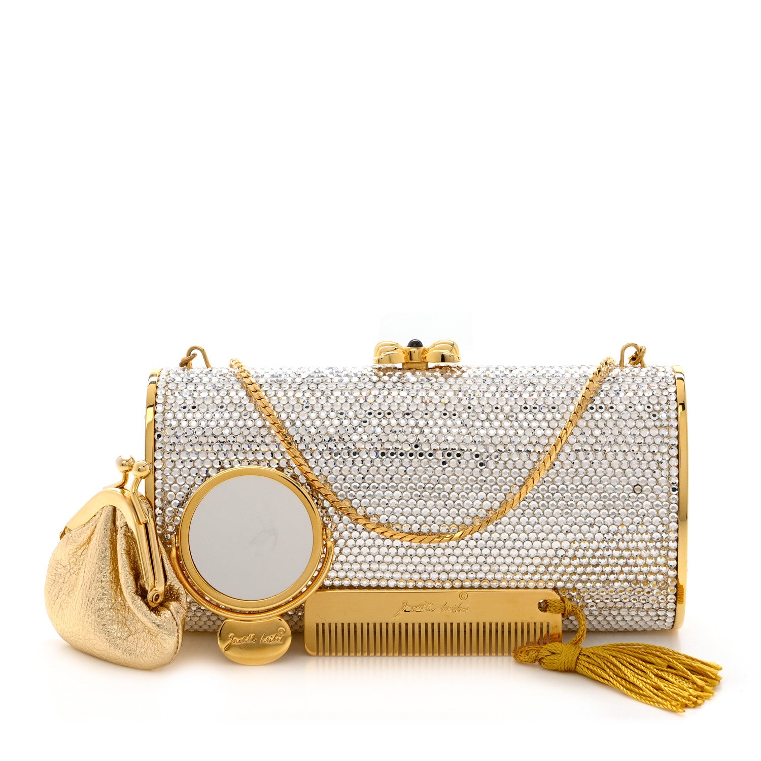 Judith Leiber Swarovski Crystal Minaudiere Clutch Gold 1 of 13
