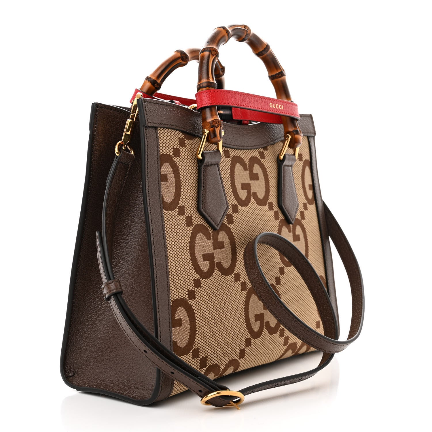 Gucci Monogram Jumbo GG Textured Dollar Calfskin Small Diana Tote Bag Camel Ebony New Acero Pomegranate Red 3 of 9
