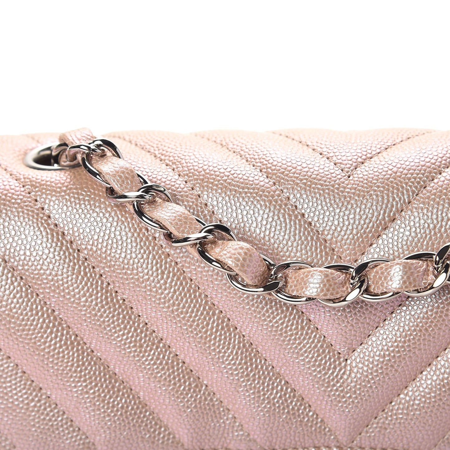 Iridescent Caviar Chevron Quilted Mini Rectangular Flap Light Gold