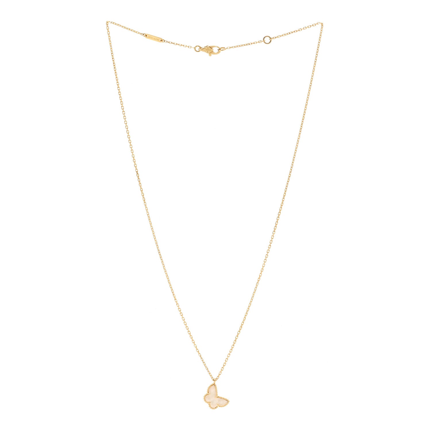 Van Cleef & Arpels 18K Yellow Gold Mother of Pearl Sweet Alhambra Butterfly Pendant Necklace 3 of 6