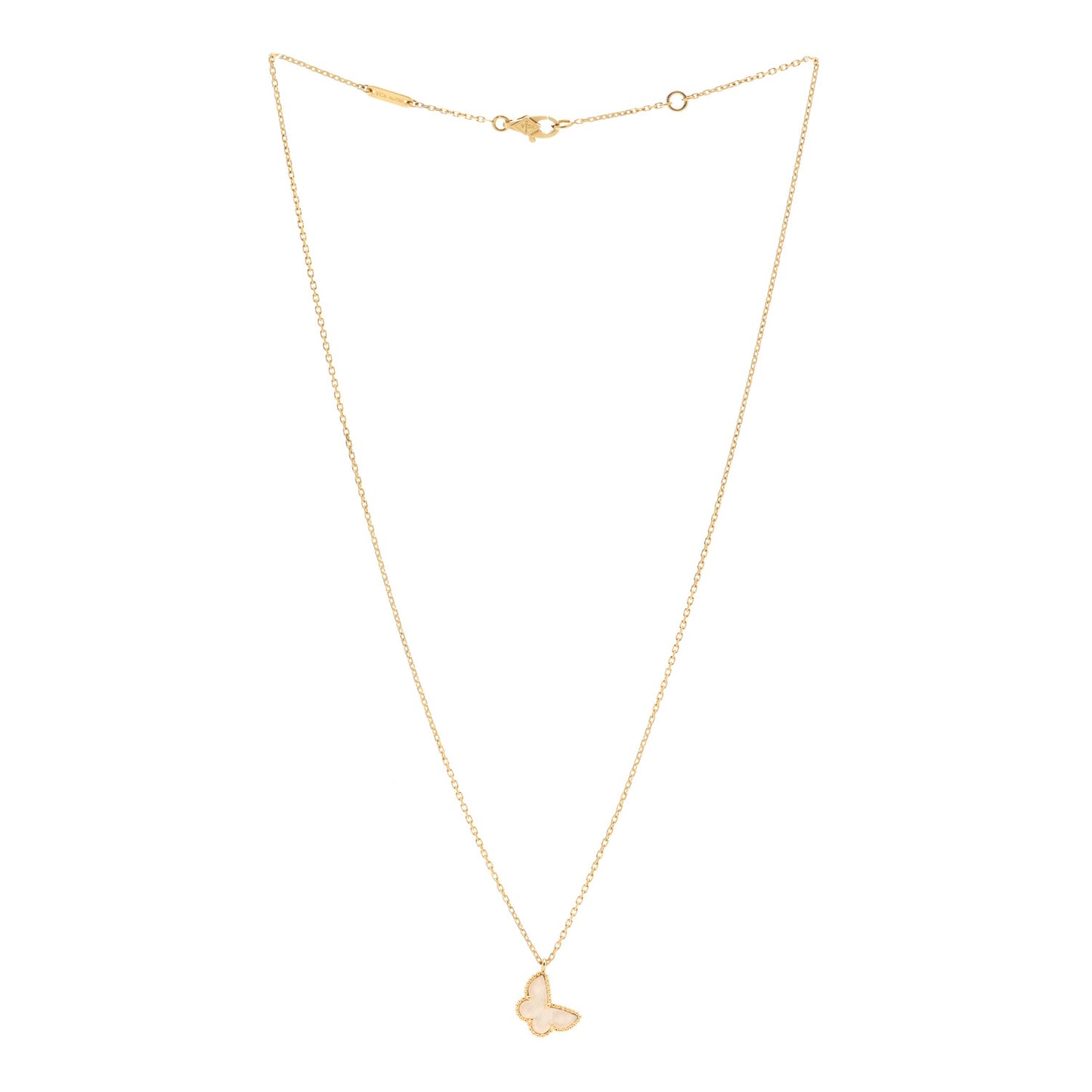 18K Yellow Gold Mother of Pearl Sweet Alhambra Butterfly Pendant Necklace