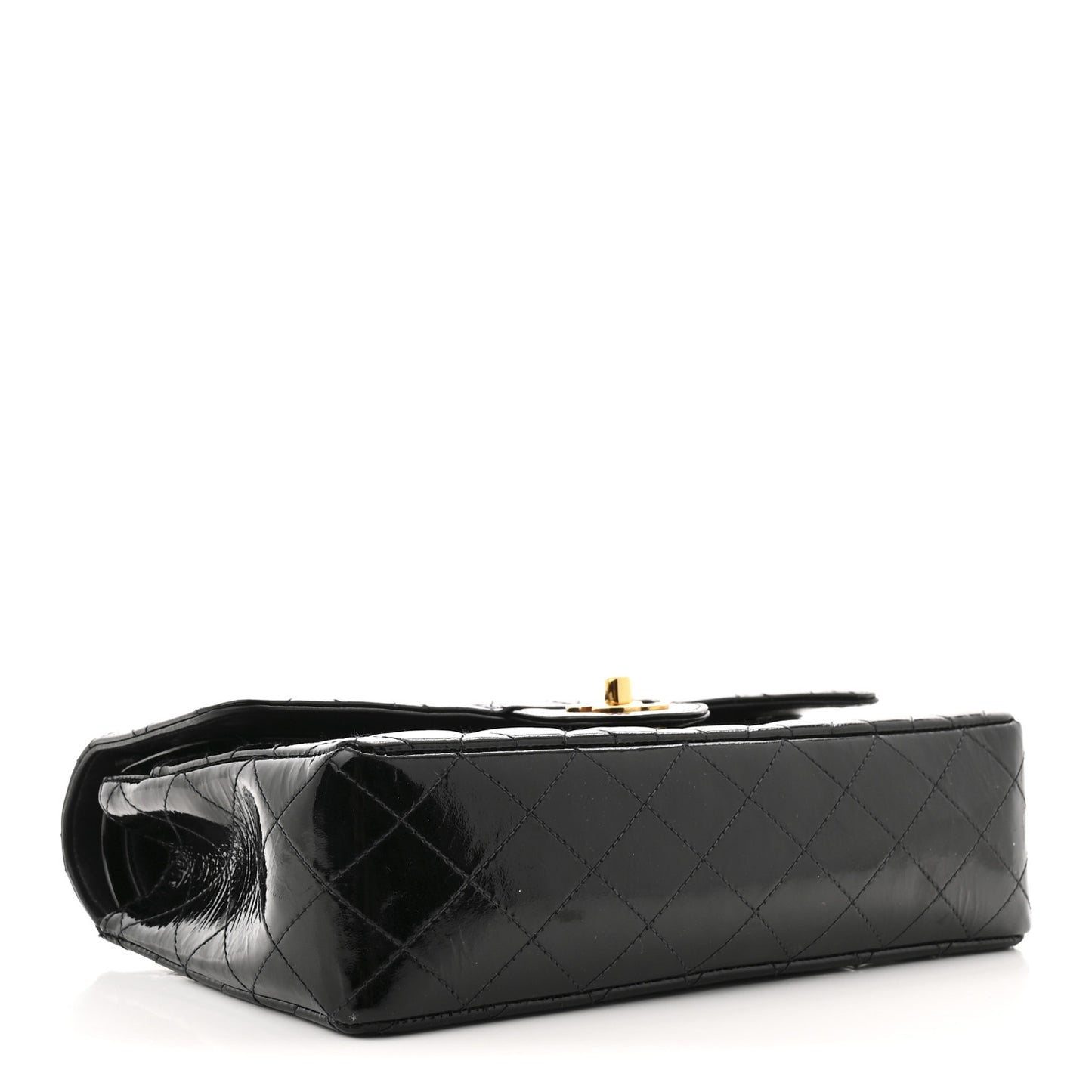 Patent Quilted Medium Double Flap Black