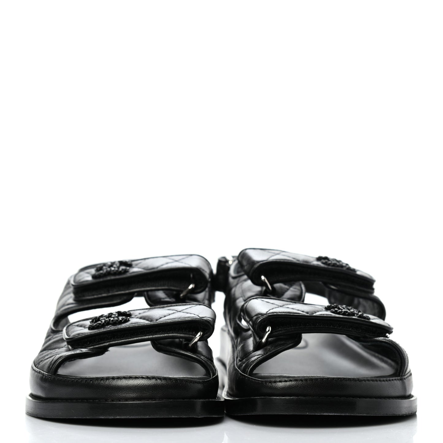Lambskin Quilted Velcro Dad Sandals 37 So Black