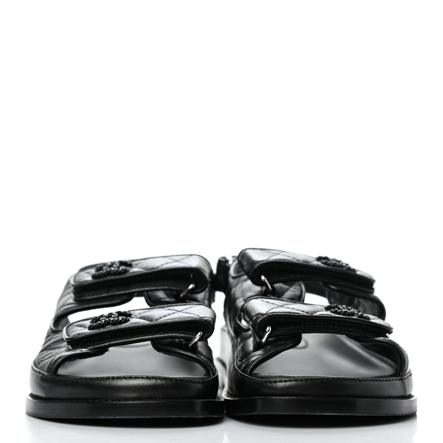 Chanel Lambskin Quilted Velcro Dad Sandals 37 So Black 2 of 10