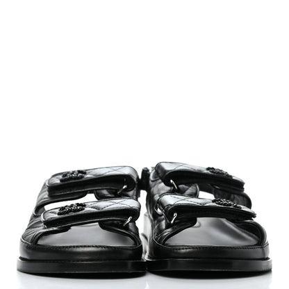 Chanel Lambskin Quilted Velcro Dad Sandals 37 So Black 2 of 10