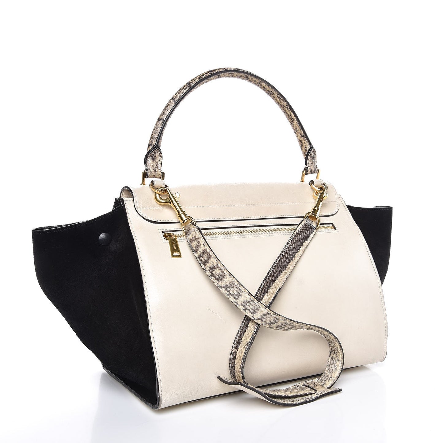 Calfskin Suede Whipsnake Medium Trapeze Black White