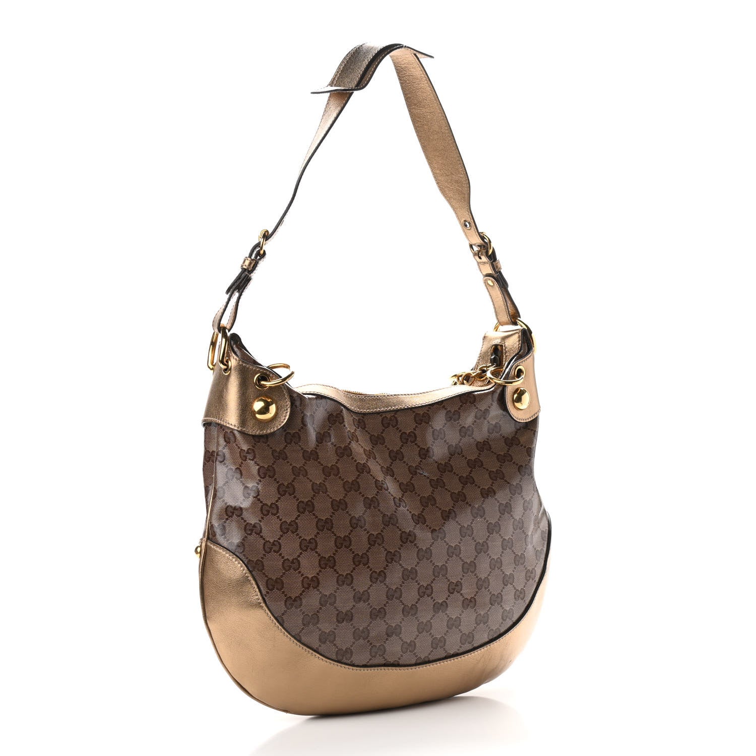 Gucci Crystal Monogram Babouska Hobo Gold 3 of 11