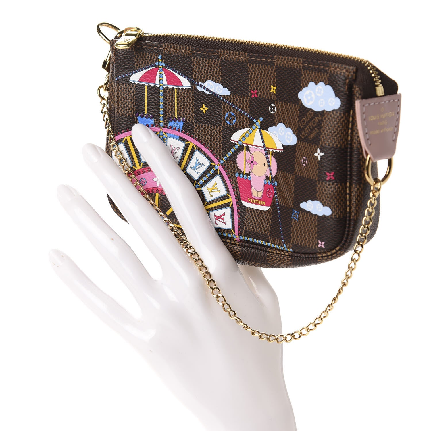 Louis Vuitton Damier Ebene 2020 Christmas Animation Big Wheel Mini Pochette Accessories Rose Ballerine 2 of 8