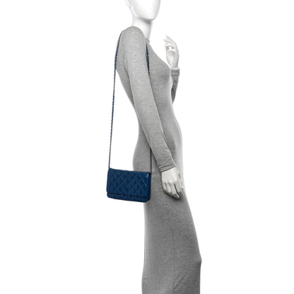 Chanel Patent Quilted Wallet On Chain WOC Dark Blue 2 of 15