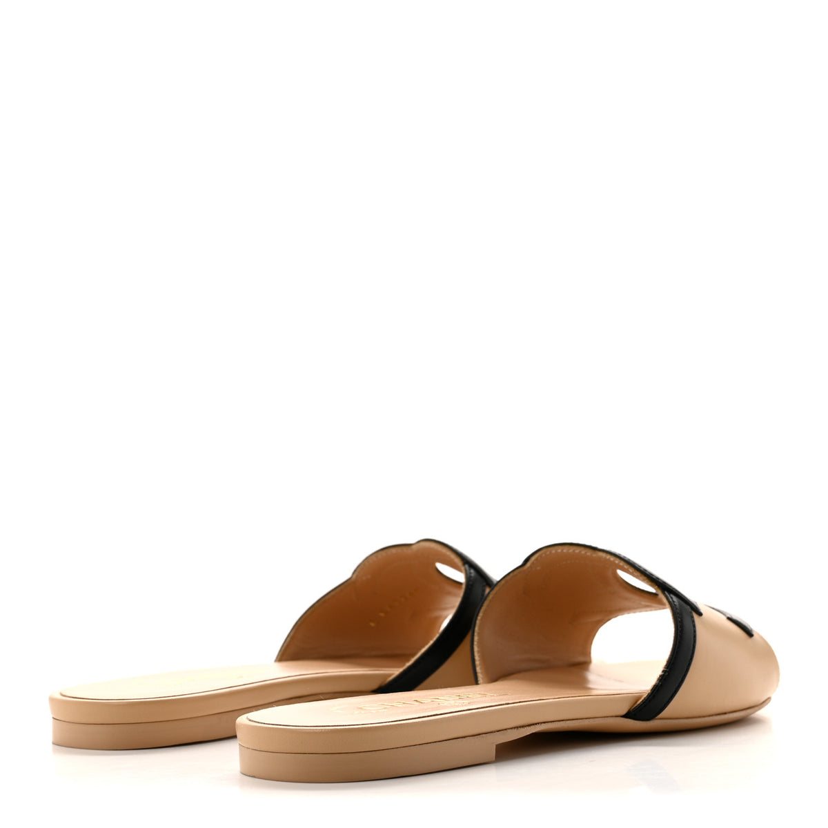 Lambskin CC Cutout Sandal Mules 37 Beige Black
