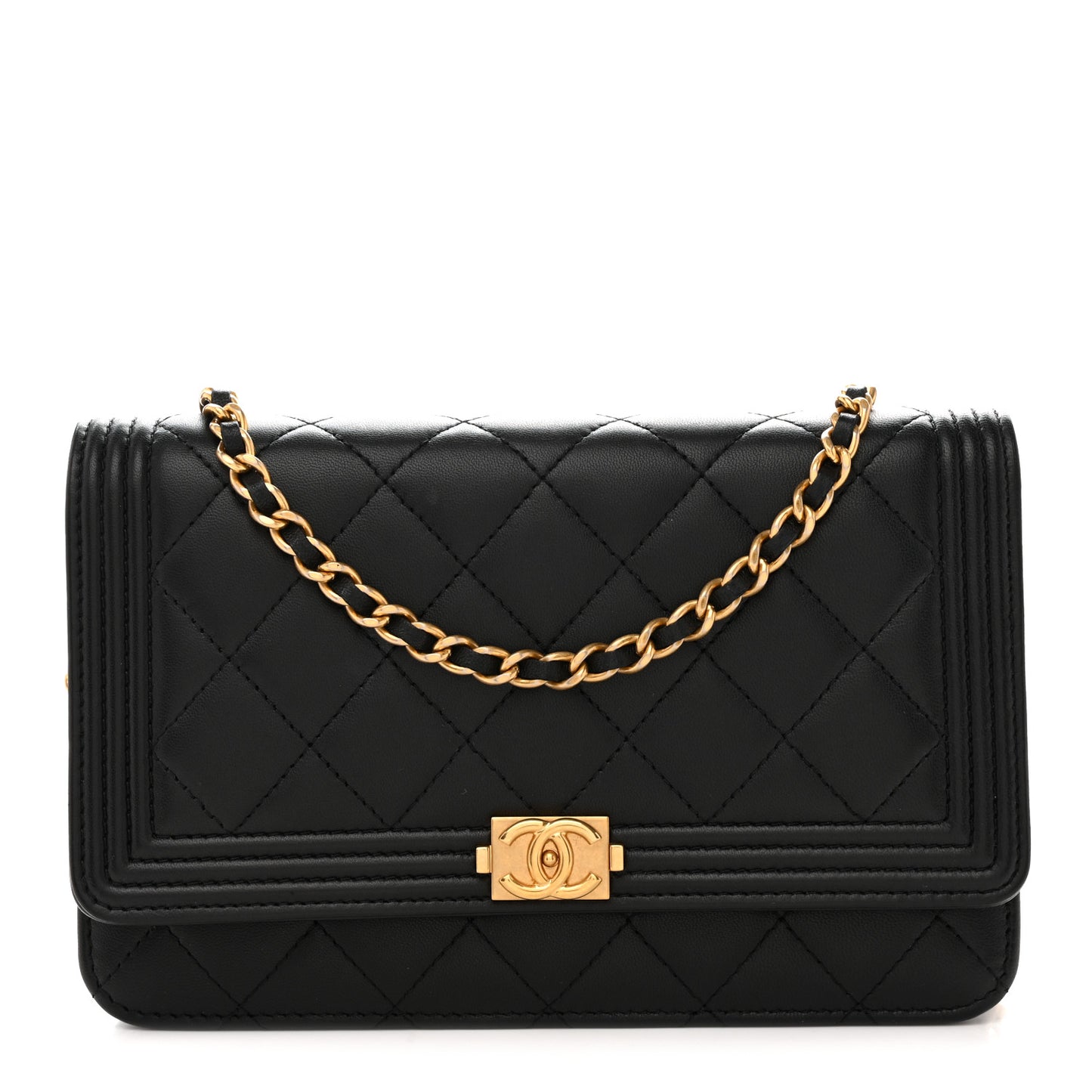 Lambskin Quilted Boy Wallet On Chain WOC Black