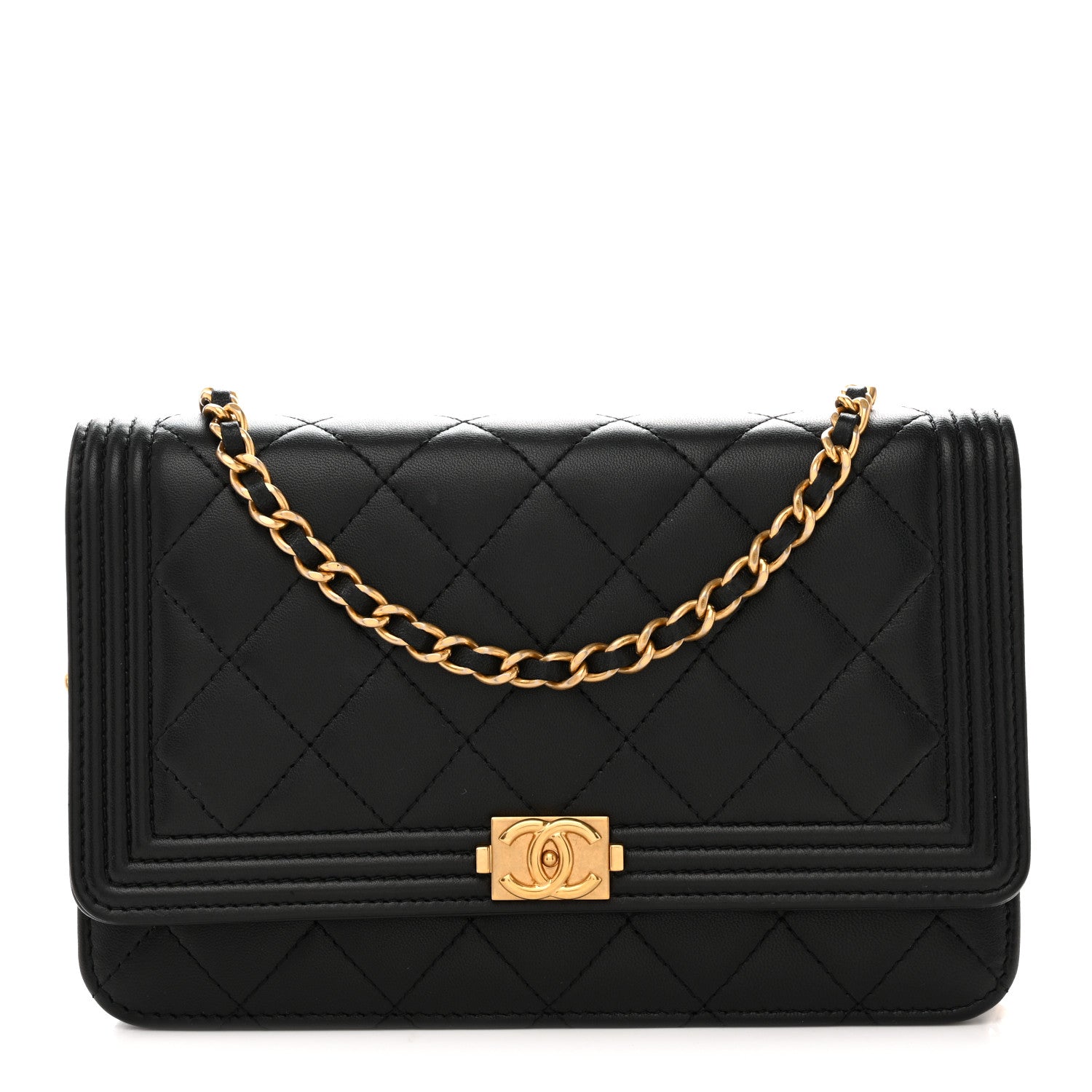 Chanel Lambskin Quilted Boy Wallet On Chain WOC Black 1 of 15