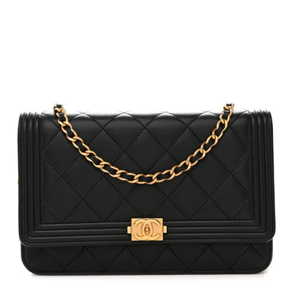 Chanel Lambskin Quilted Boy Wallet On Chain WOC Black 1 of 15