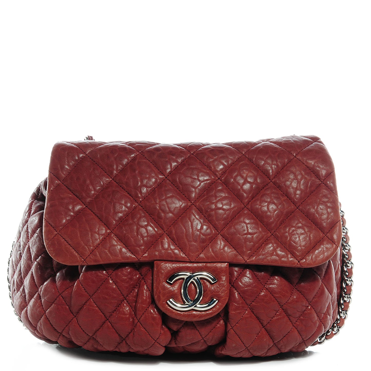Washed Lambskin Chain Around Large Messenger Bag Burgundy