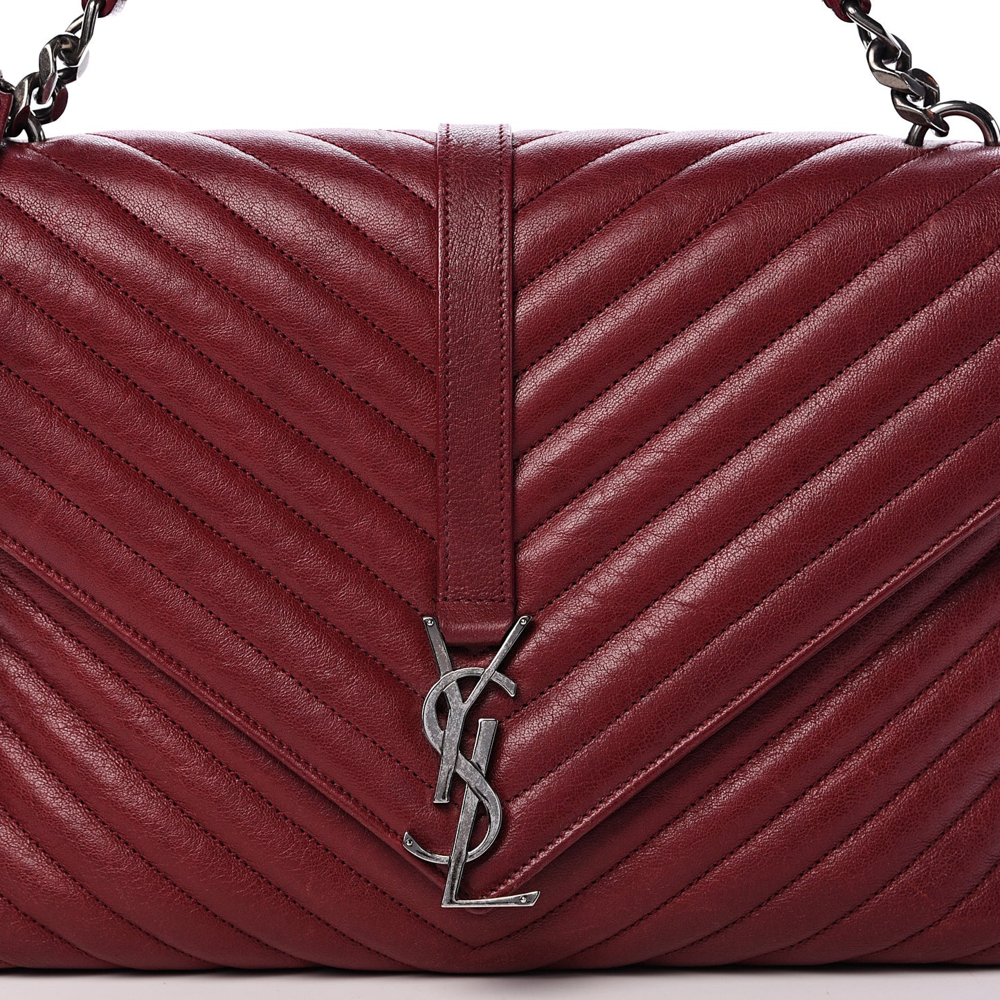 Sheepskin Matelasse Chevron Large College Monogram Satchel Oxblood