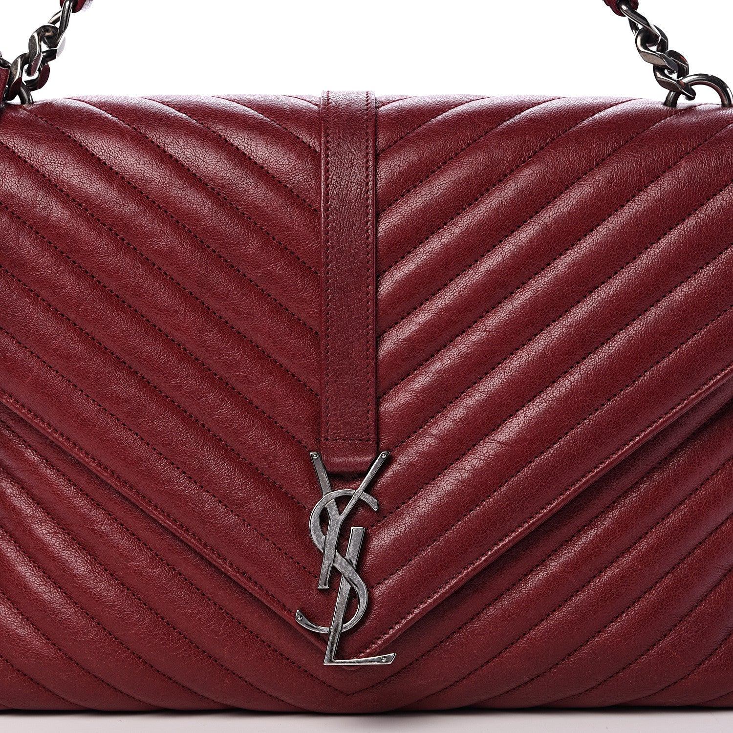 Saint Laurent Sheepskin Matelasse Chevron Large College Monogram Satchel Oxblood 7 of 18