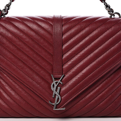 Saint Laurent Sheepskin Matelasse Chevron Large College Monogram Satchel Oxblood 7 of 18