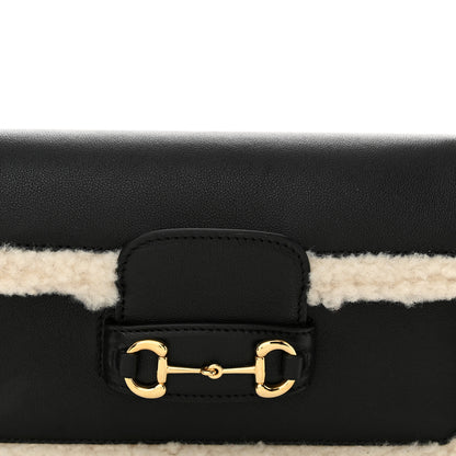 Gucci Sakai Be Green Calfskin Shearling Mini Horsebit 1955 Shoulder Bag Black 9 of 11