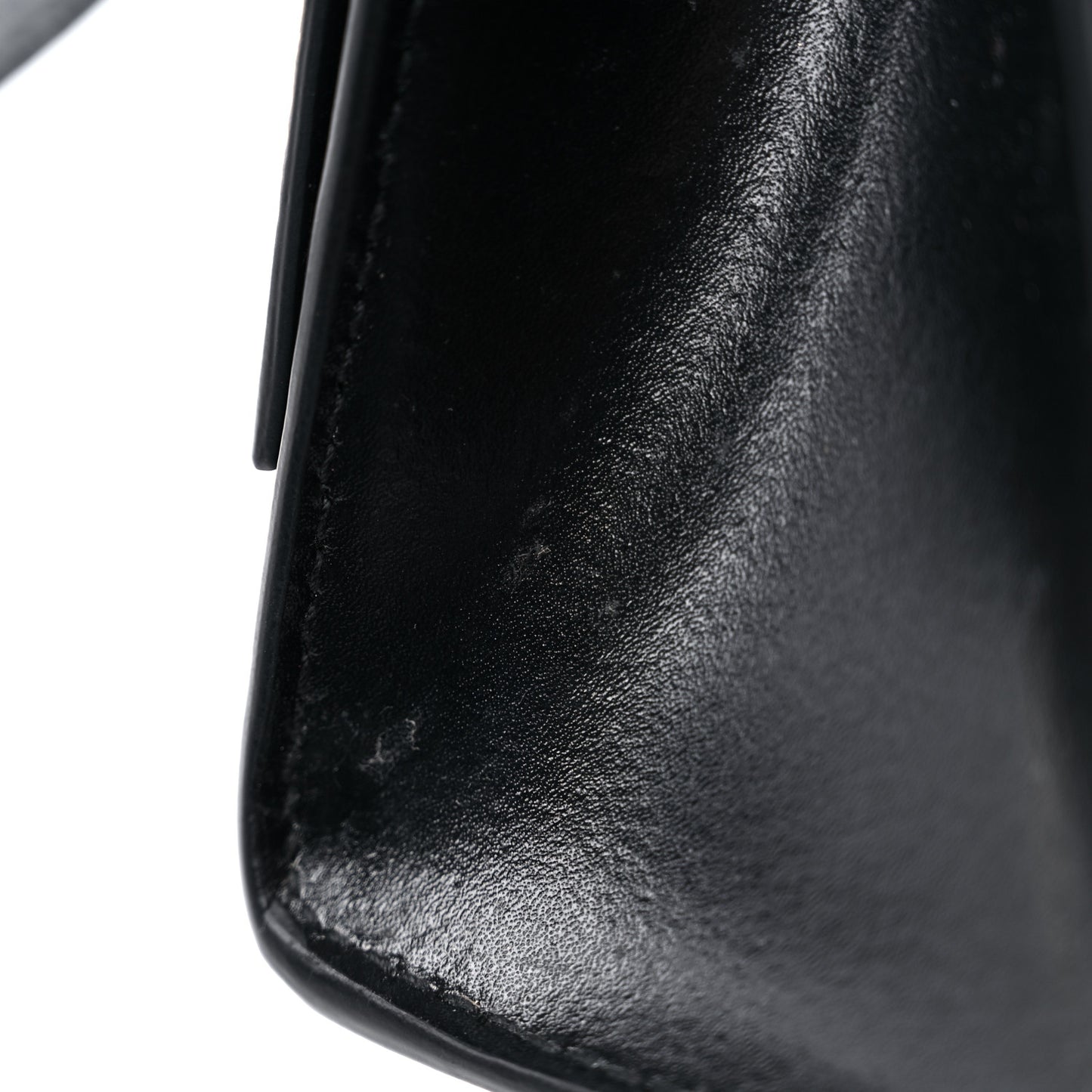 Shiny Box Calfskin Hourglass Top Handle Bag XS Black