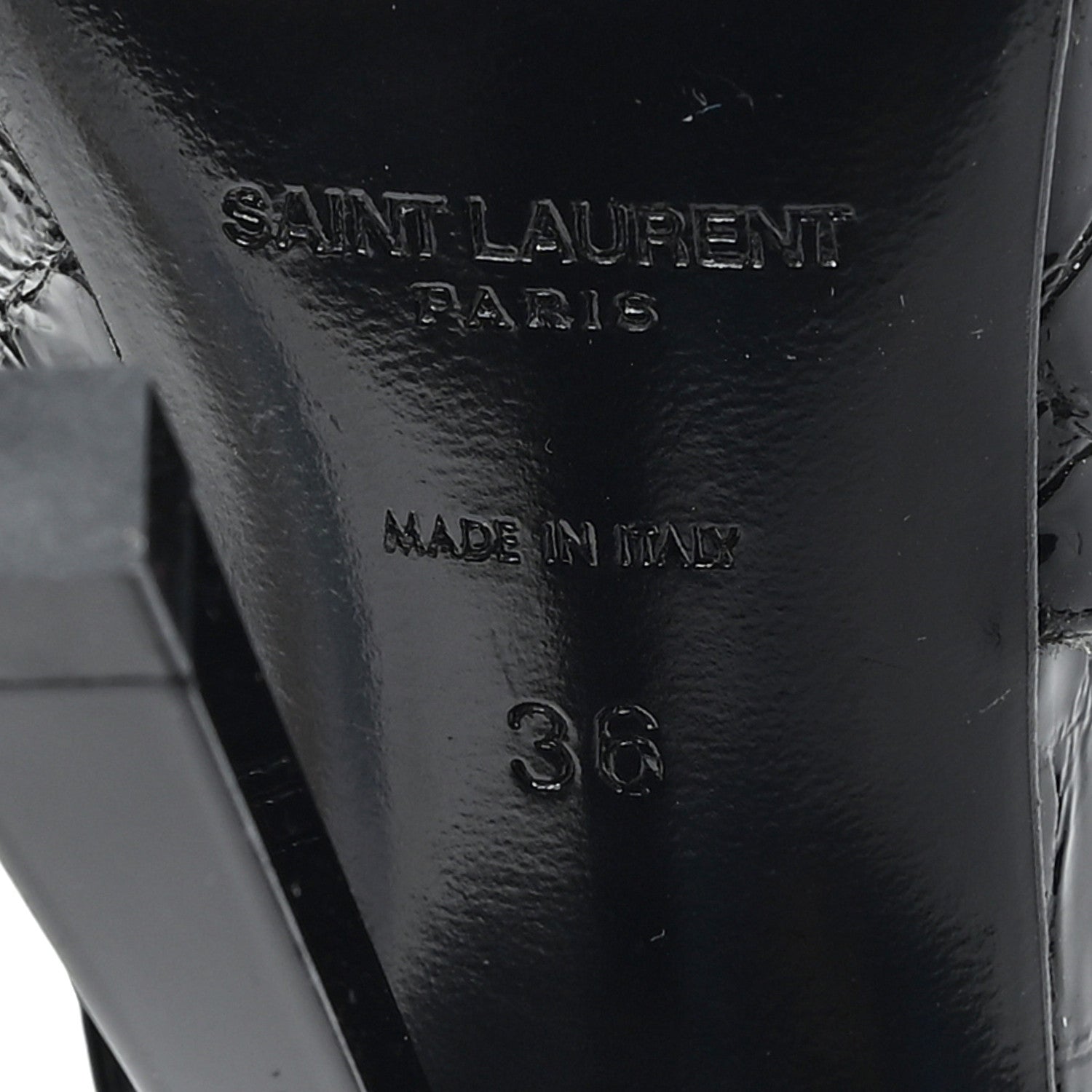Saint Laurent Calfskin Crocodile Embossed Slingback Graham Pumps 36 Black 7 of 10
