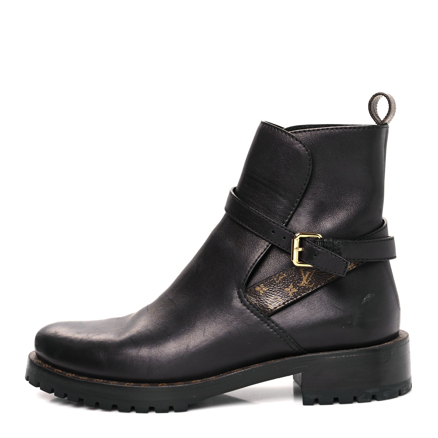 Louis Vuitton Calfskin Monogram Discovery Flat Ankle Boots 38.5 Black 1 of 8