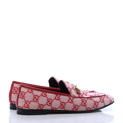 Gucci Canvas GG Monogram Horsebit Womens Jordaan Loafers 37 Gardenia Hibiscus Red 4 of 9