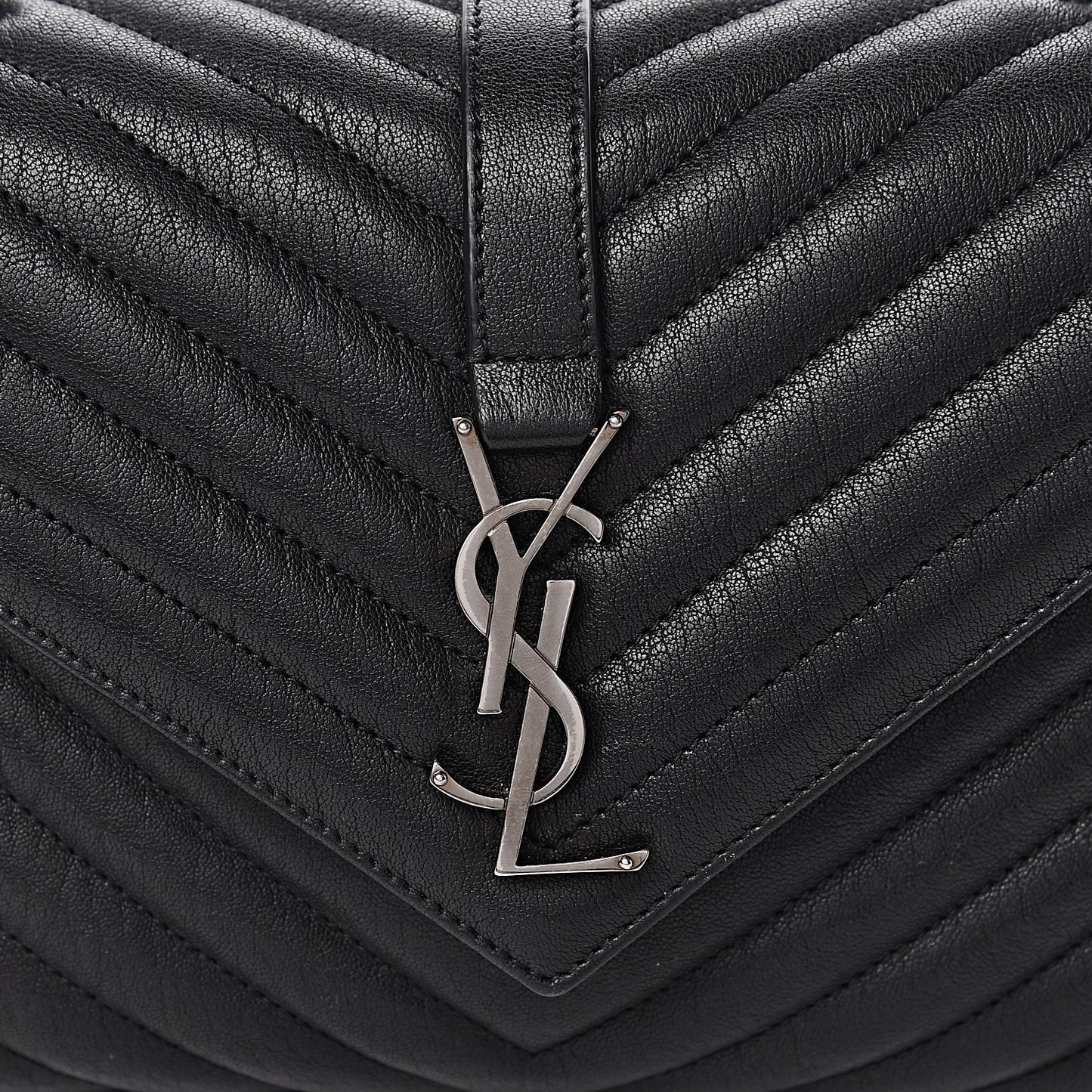 Sheepskin Matelasse Chevron Monogram Medium College Bag Black