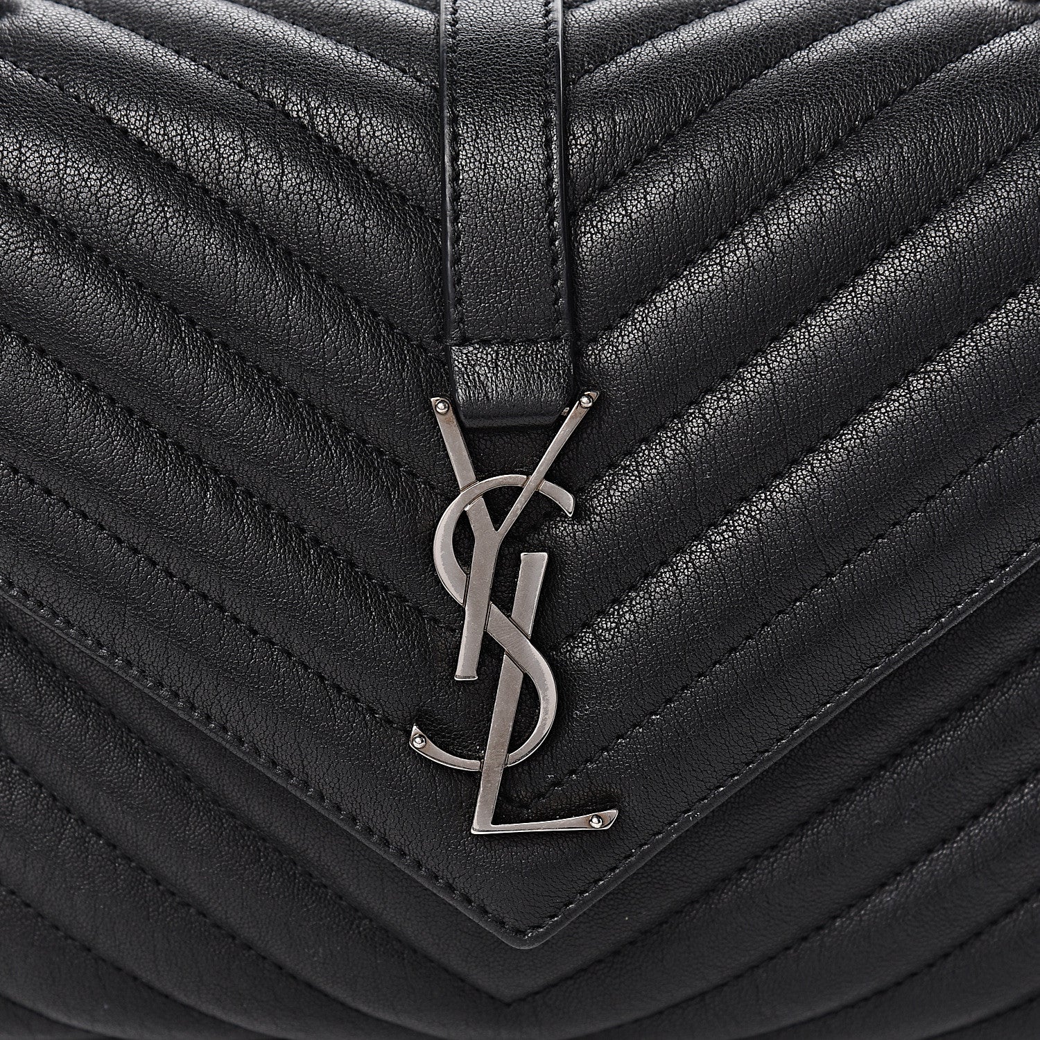 Saint Laurent Sheepskin Matelasse Chevron Monogram Medium College Bag Black 11 of 11