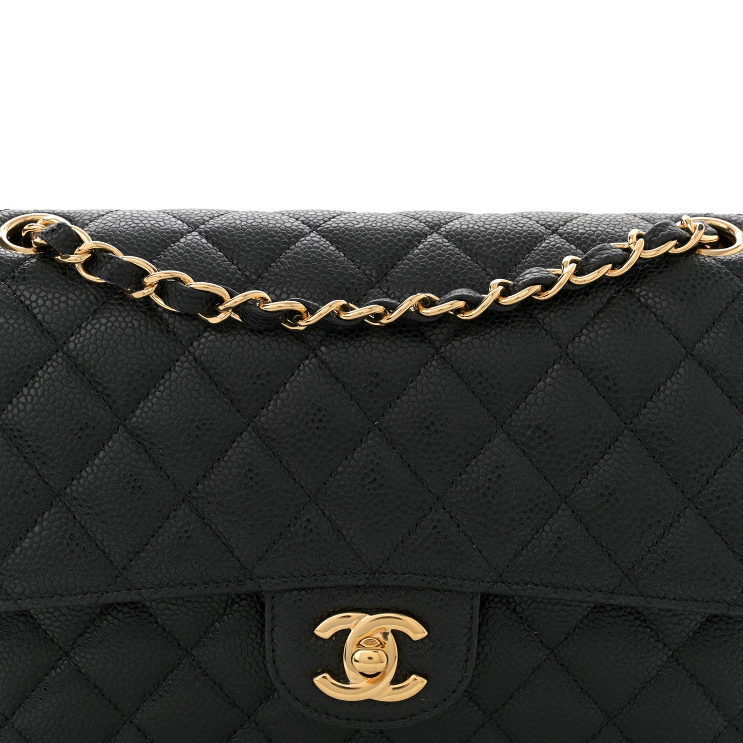 Caviar Quilted Medium Double Flap Black