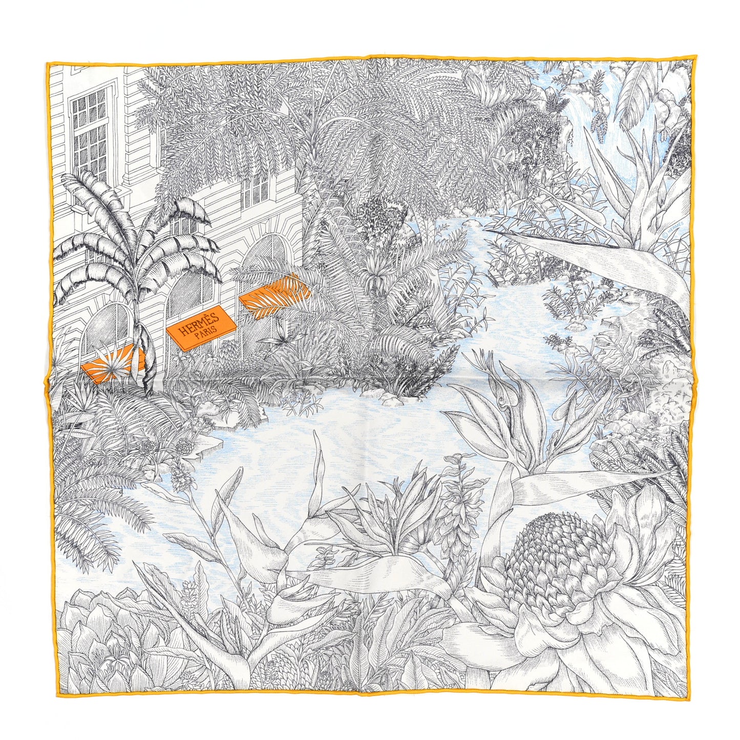 Silk Twill Faubourg Tropical Square 45 Anthracite Ciel Orange