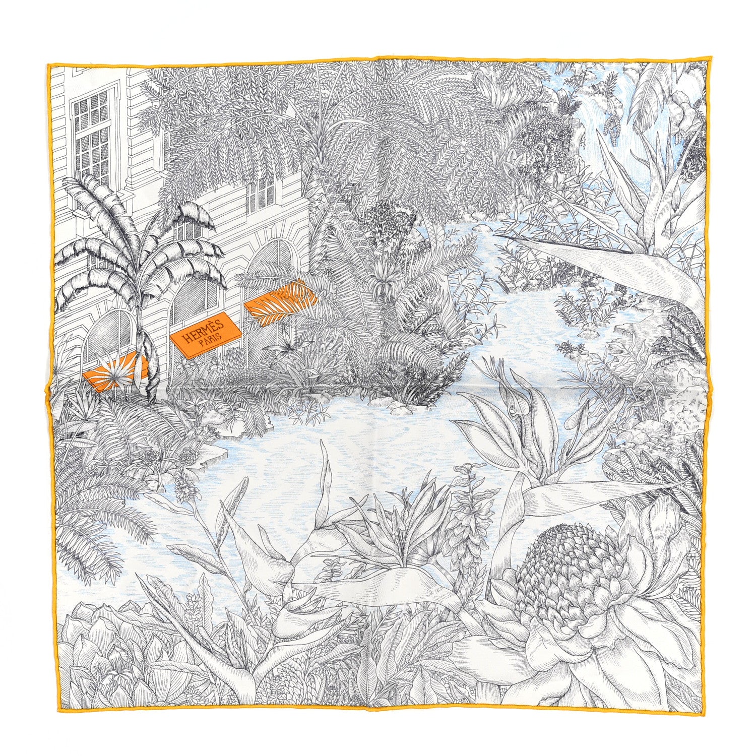 Hermes Silk Twill Faubourg Tropical Square 45 Anthracite Ciel Orange 1 of 3