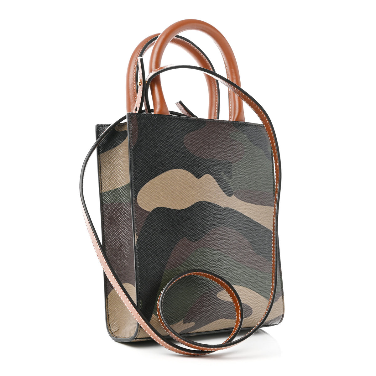 Canvas Calfskin Mini Vertical Cabas Khaki