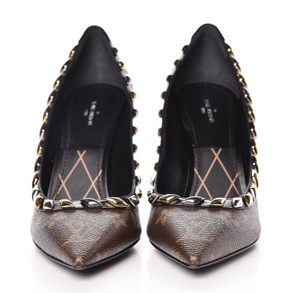 Louis Vuitton Calfskin Monogram Eldorado Pumps 38.5 Cacao 2 of 9