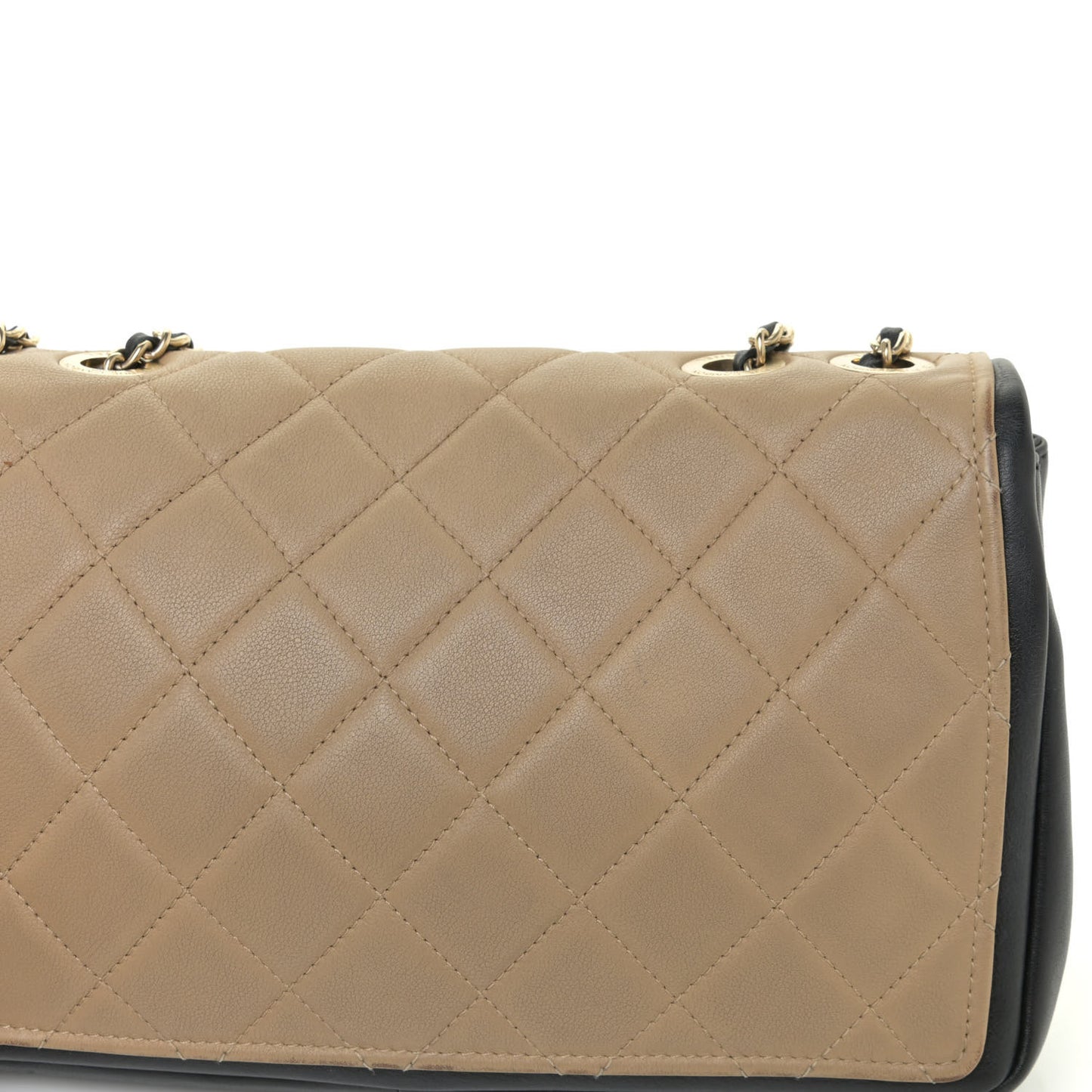 Calfskin Quilted Medium Graphic Flap Beige Black