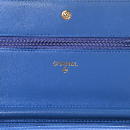 Chanel Lambskin Quilted Boy Wallet On Chain WOC Blue 6 of 21