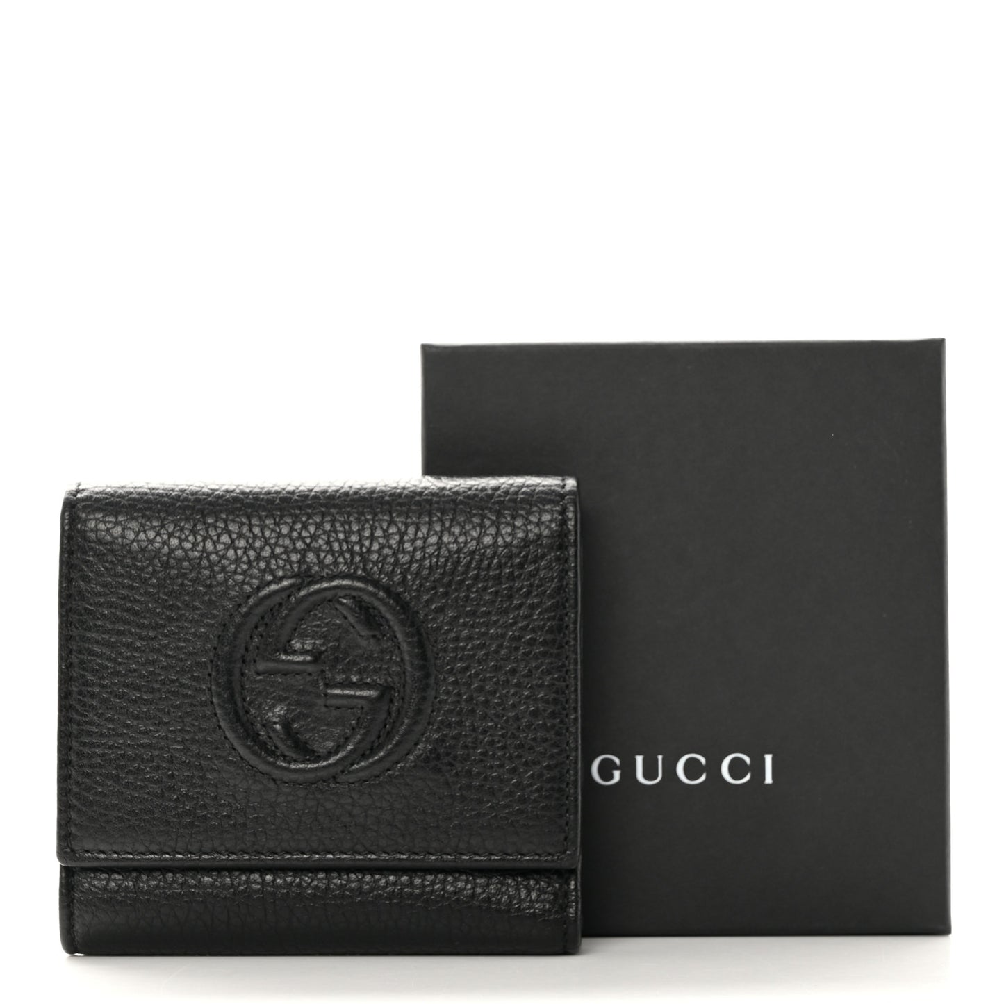 Pebbled Calfskin Soho Compact Flap Wallet Black