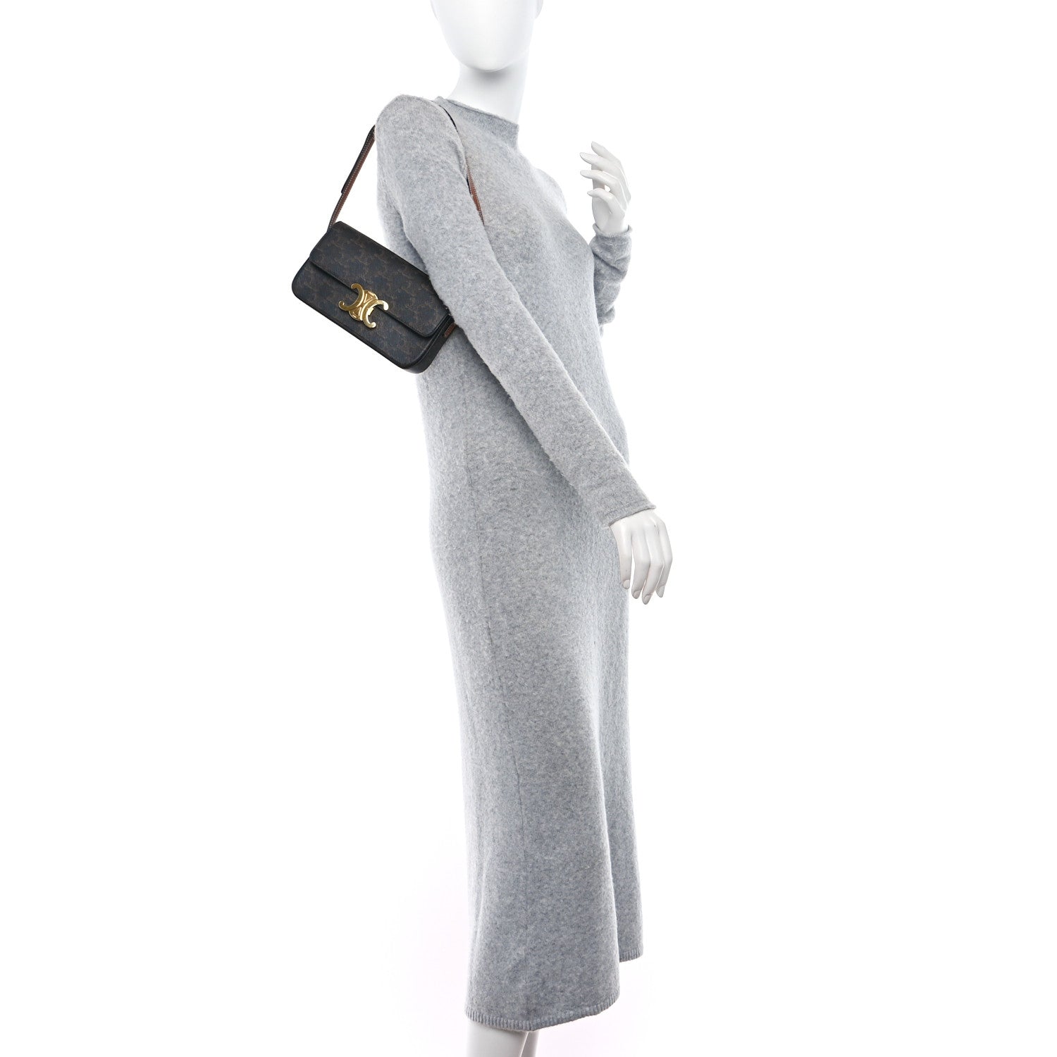 Celine Canvas Calfskin Triomphe Shoulder Bag Tan 3 of 9