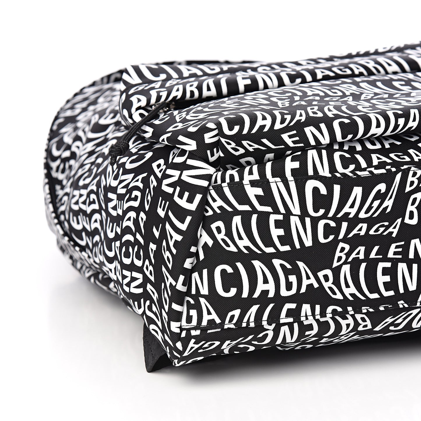 Nylon Wave Logo Printed Wheel Backpack Black White