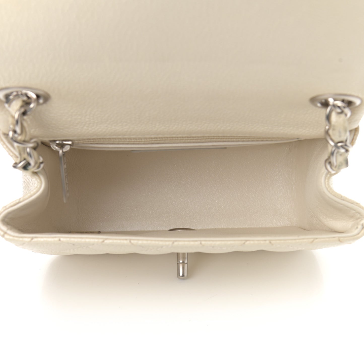 Iridescent Caviar Quilted Mini Square Flap White