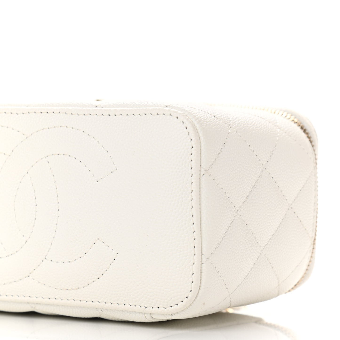 Caviar Quilted Small Vanity Case With Chain White