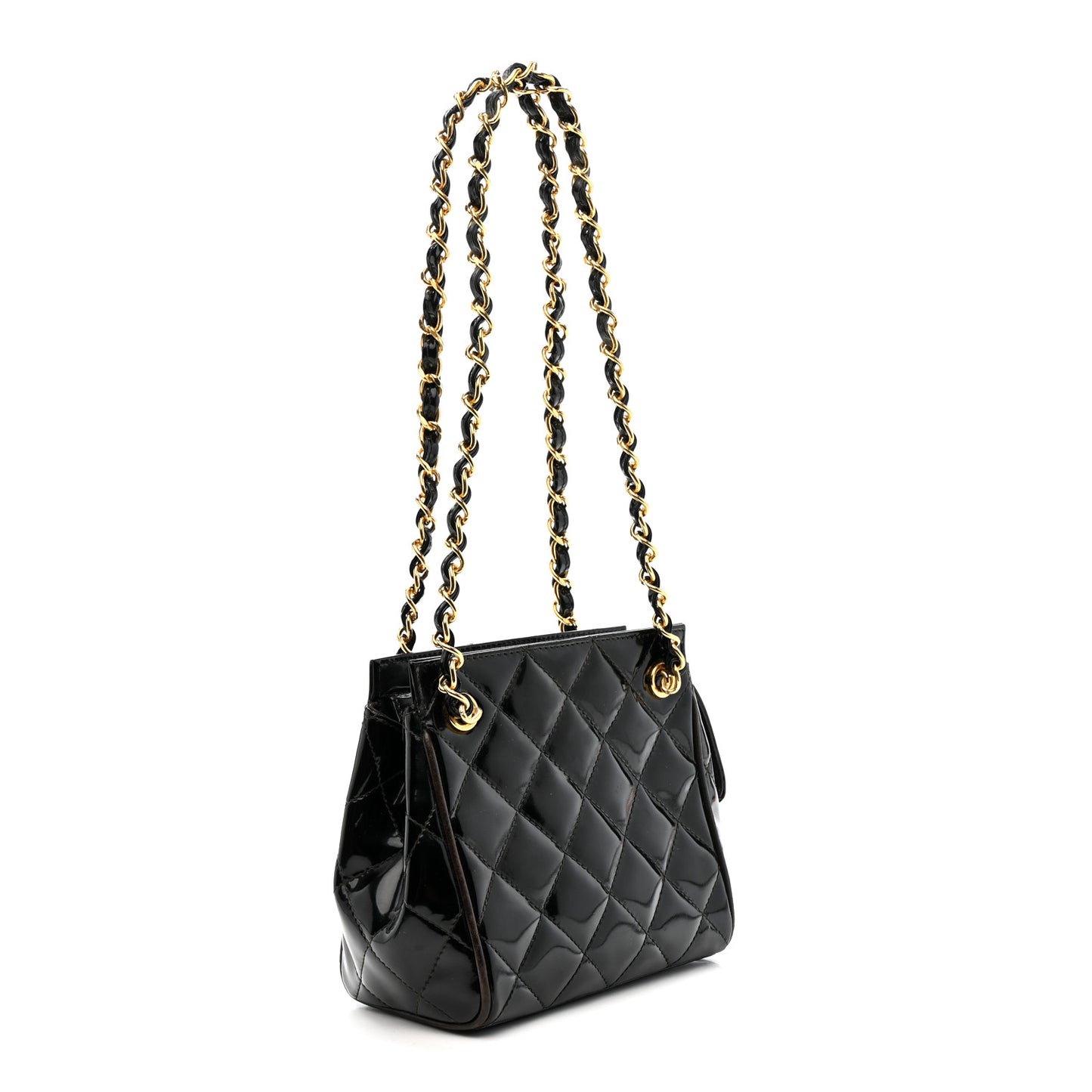 Patent Quilted Mini Shoulder Bag Black