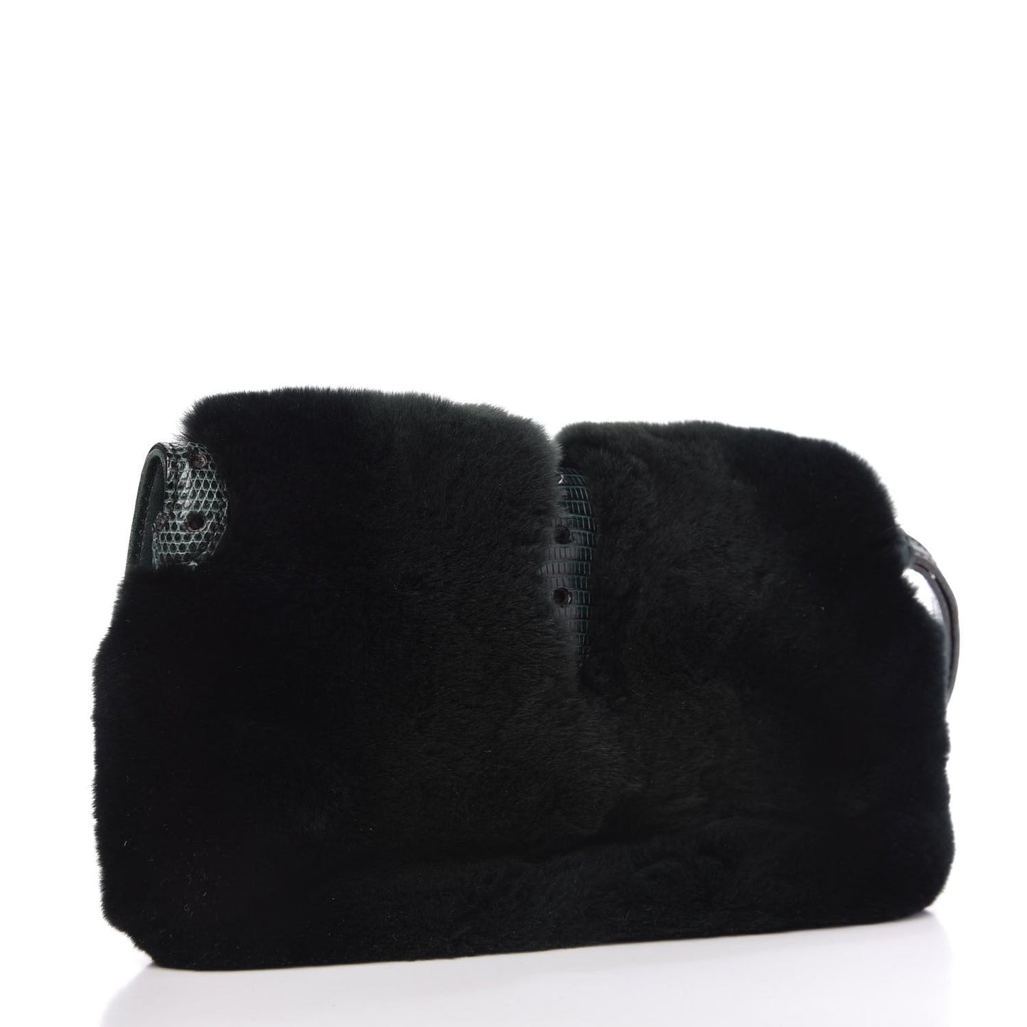 Mink Fur Lizard Crystal Wristlet Green