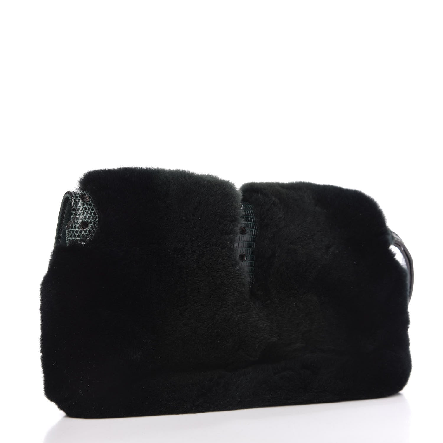 Gucci Mink Fur Lizard Crystal Wristlet Green 3 of 10