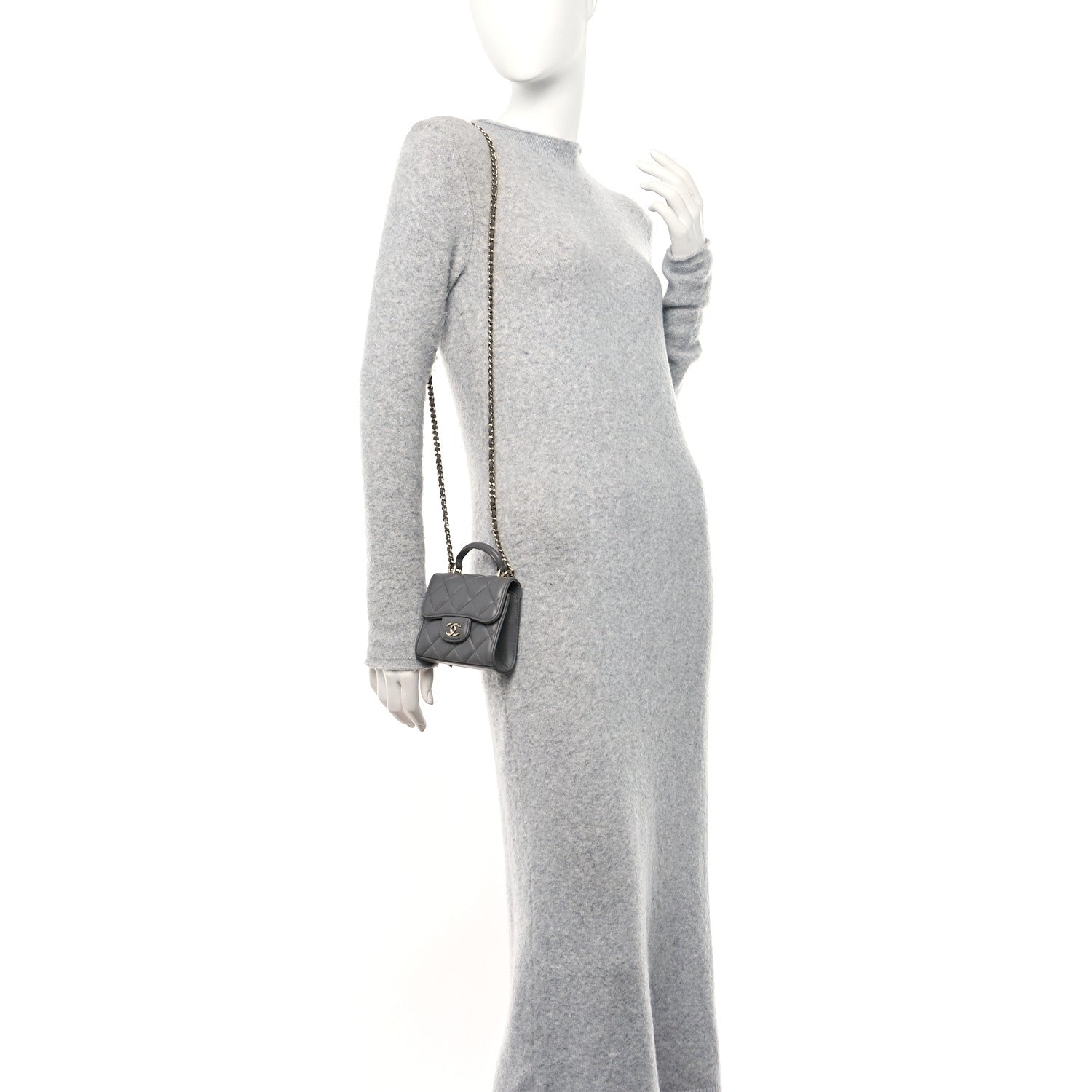 Chanel Lambskin Quilted Top Handle Flap Clutch With Chain Grey 2 of 11